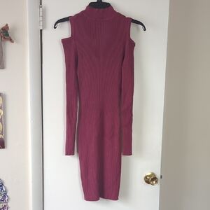 Elegant Ribbed Knit Cold Shoulder Dress